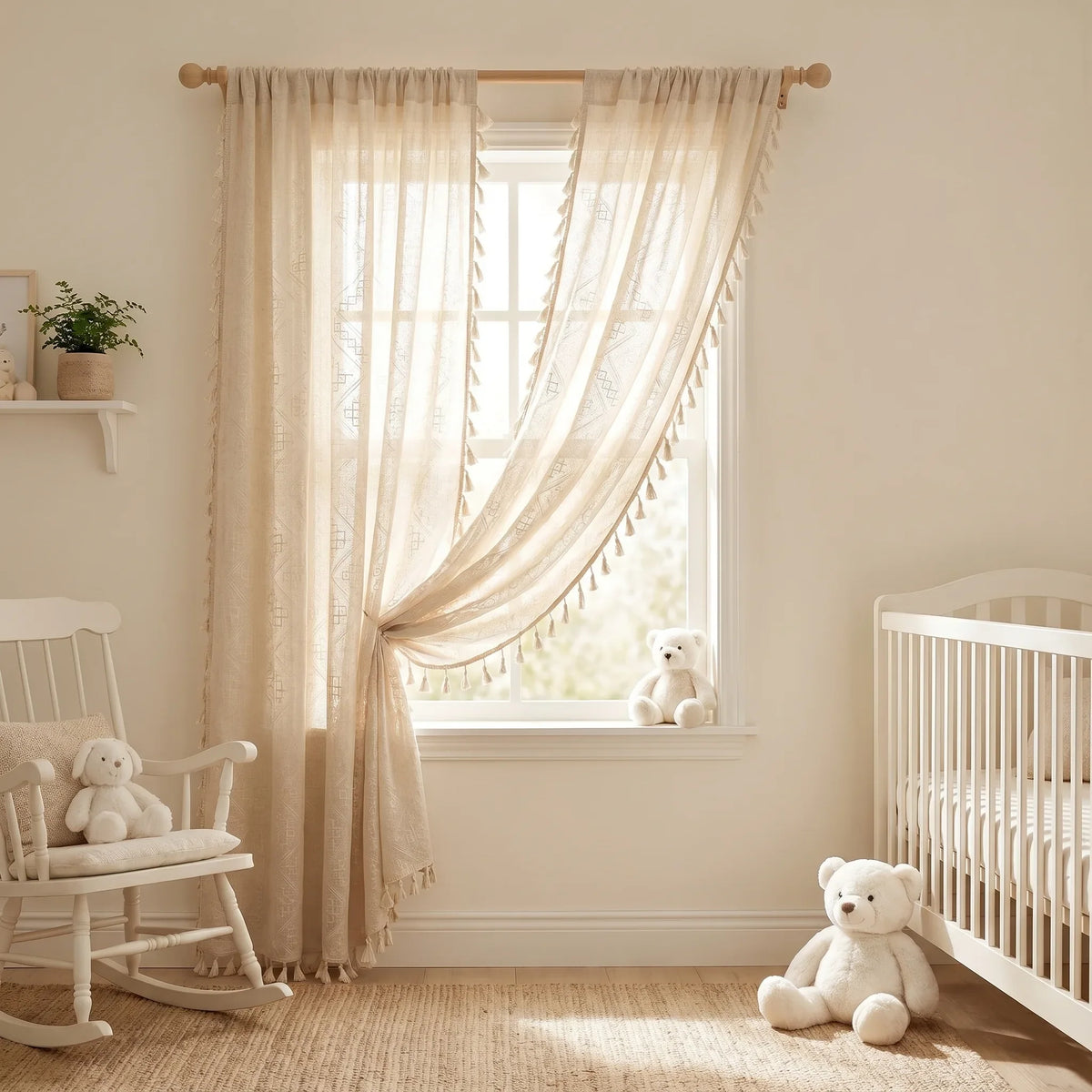 Linen Café Curtain Beige — Wide
