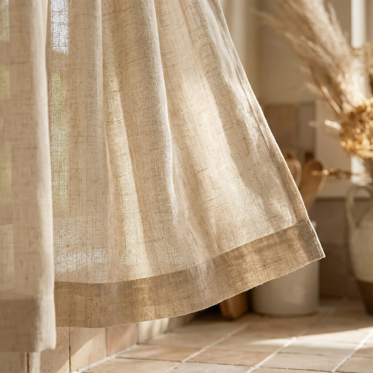 Linen Kitchen Voile Curtain Natural