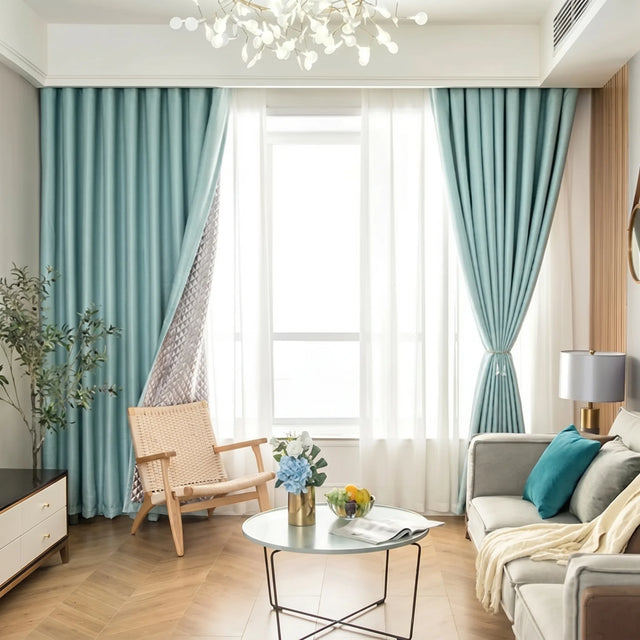 3-in-1 Blackout Curtains Aqua Green