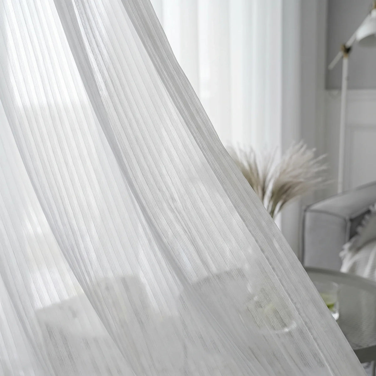 Sheer Voile Curtain White Horizontal Stripe