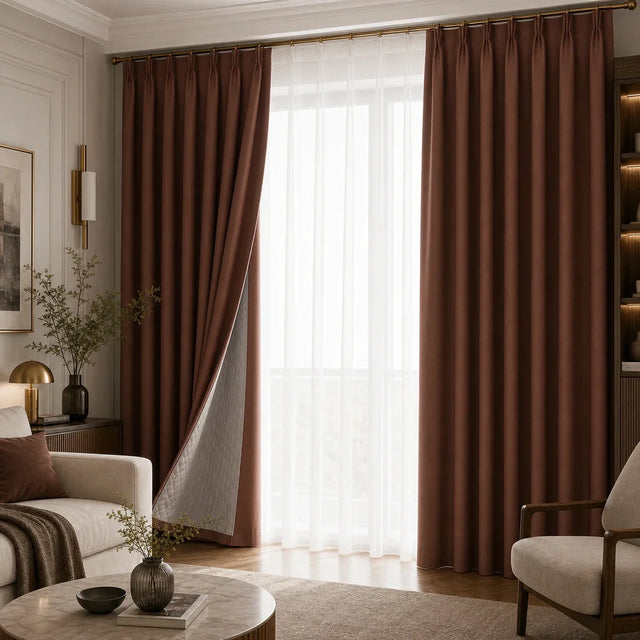 3-in-1 Blackout Curtains Warm Brown