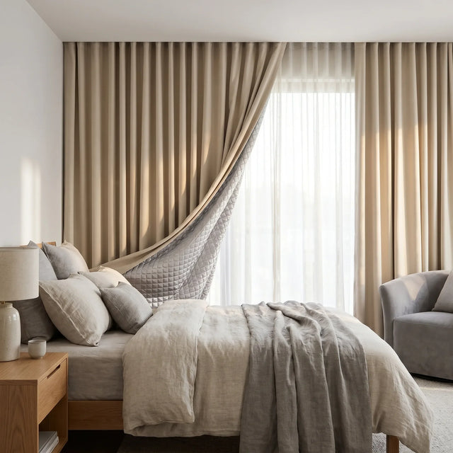 3-in-1 Blackout Curtains Light Beige