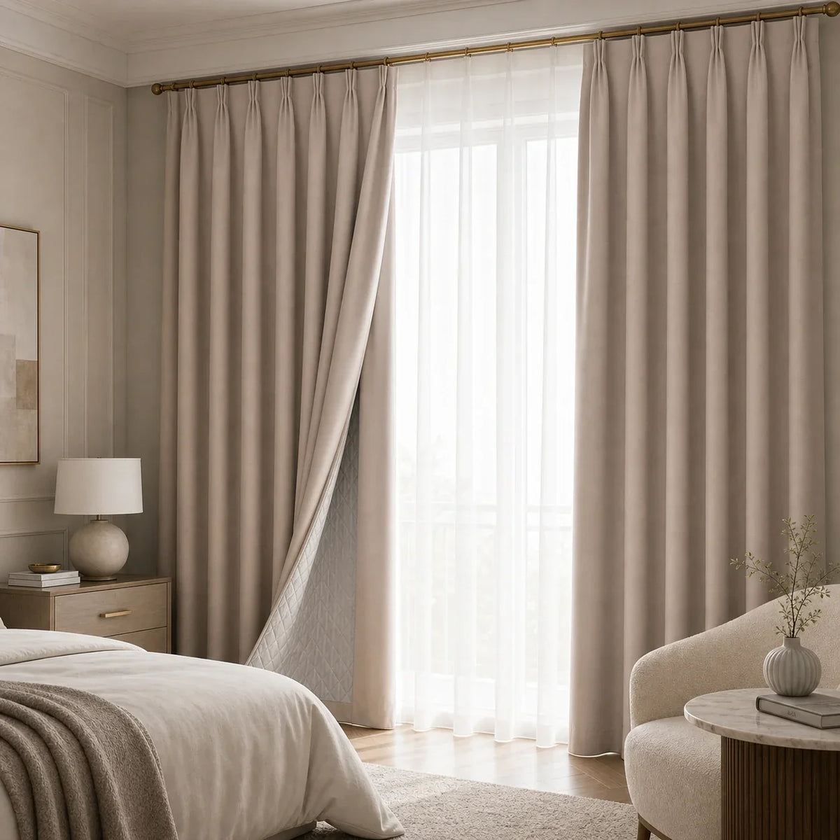 3-in-1 Blackout Curtains Light Beige