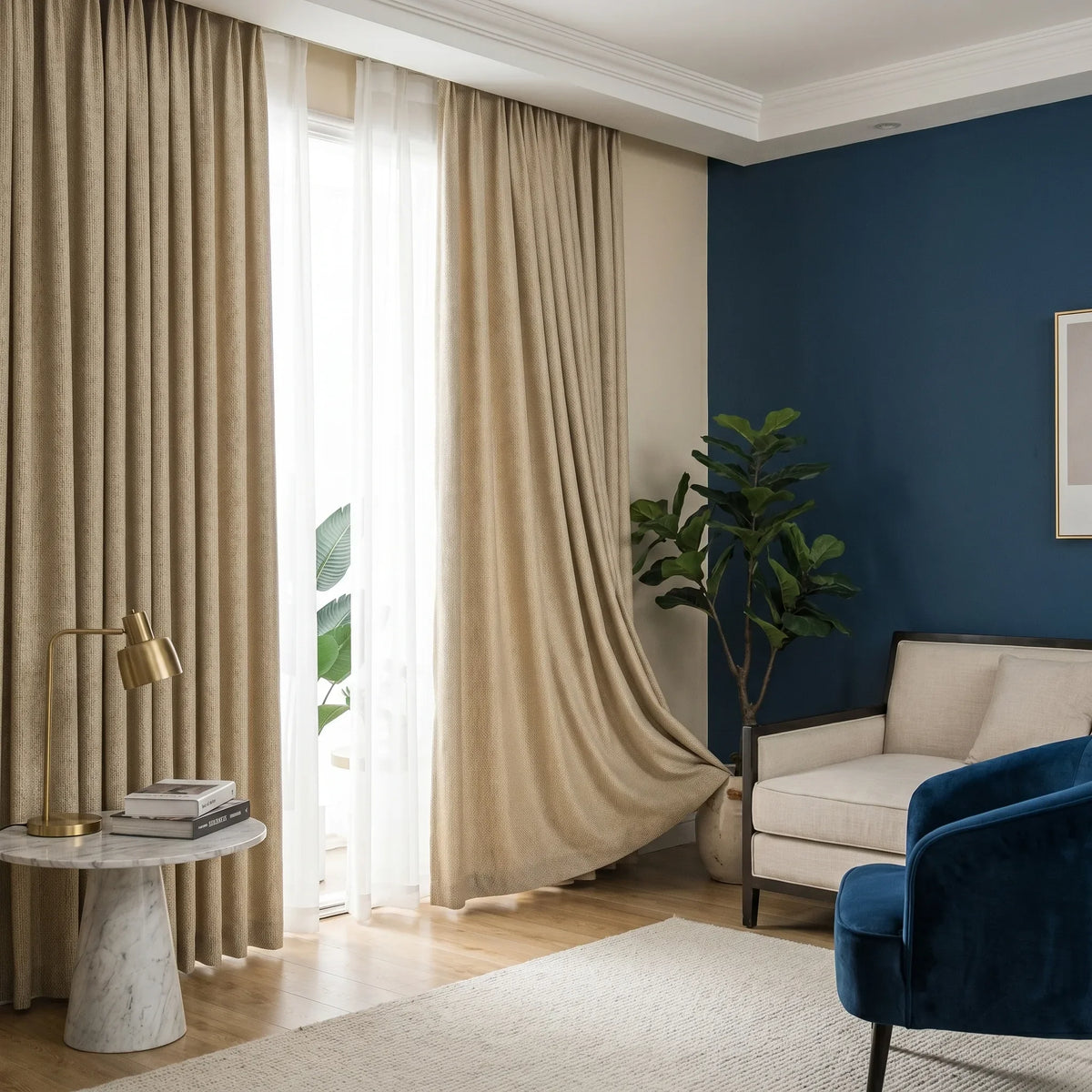 Room Darkening Curtains Beige Textured
