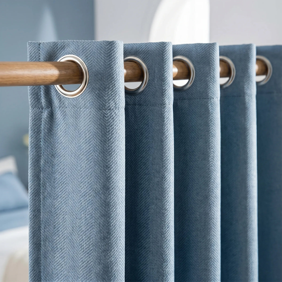Room Darkening Curtains Pastel Blue Chevron