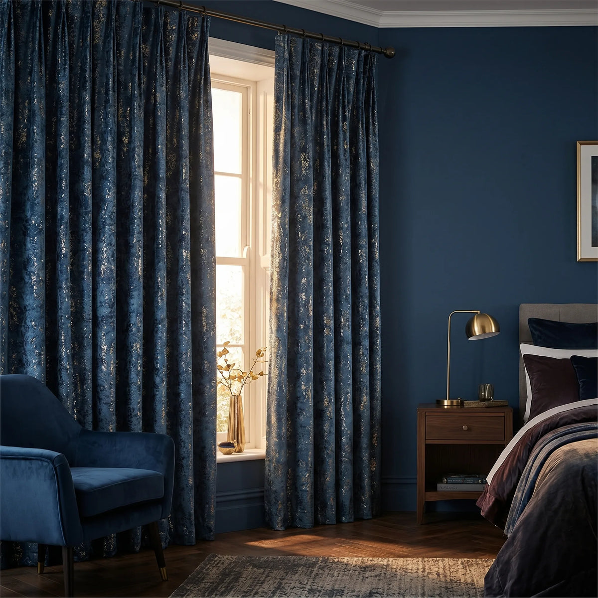 Room Darkening Curtains Blue & Gold