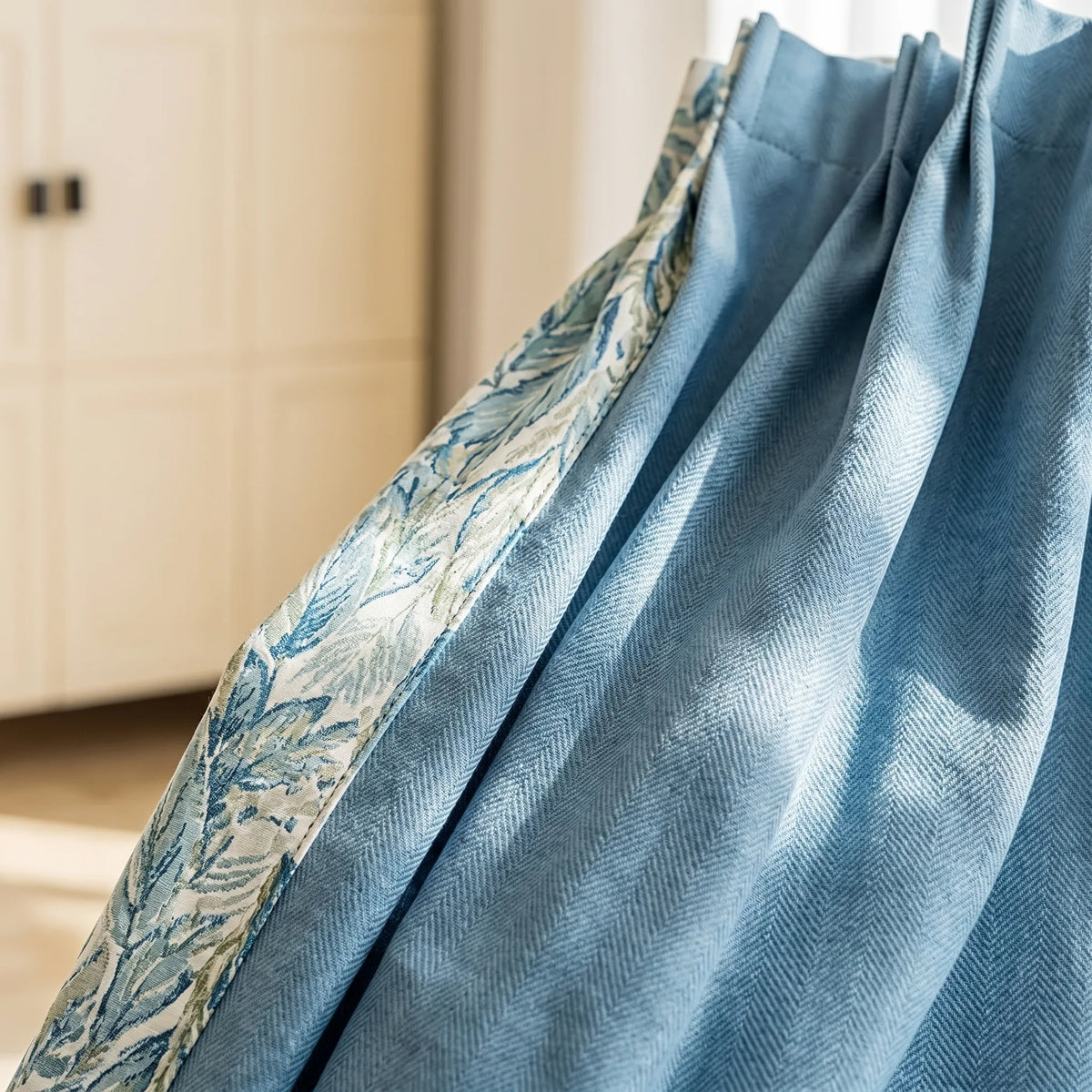 Room Darkening Curtains Pastel Blue Leaf
