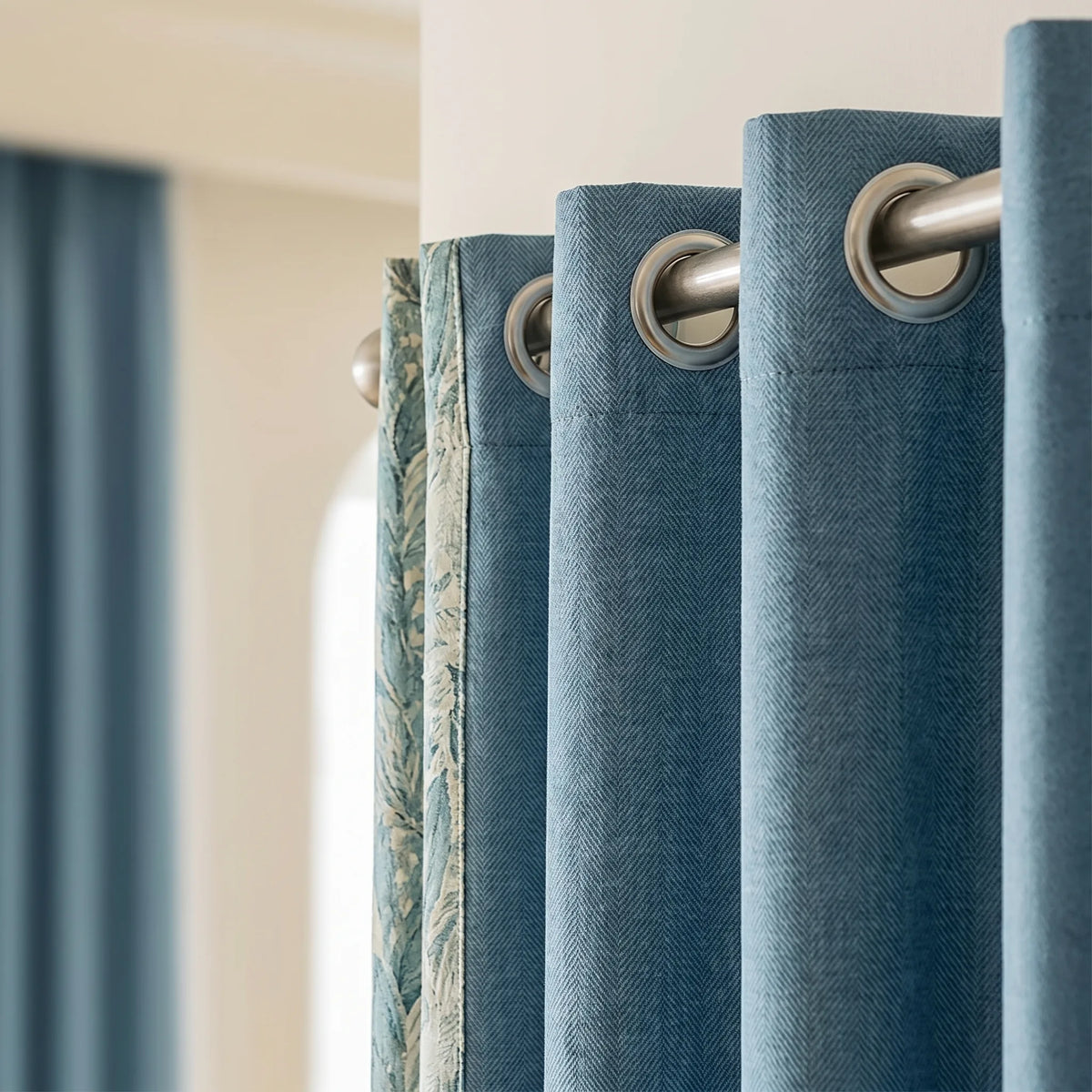 Room Darkening Curtains Pastel Blue Leaf