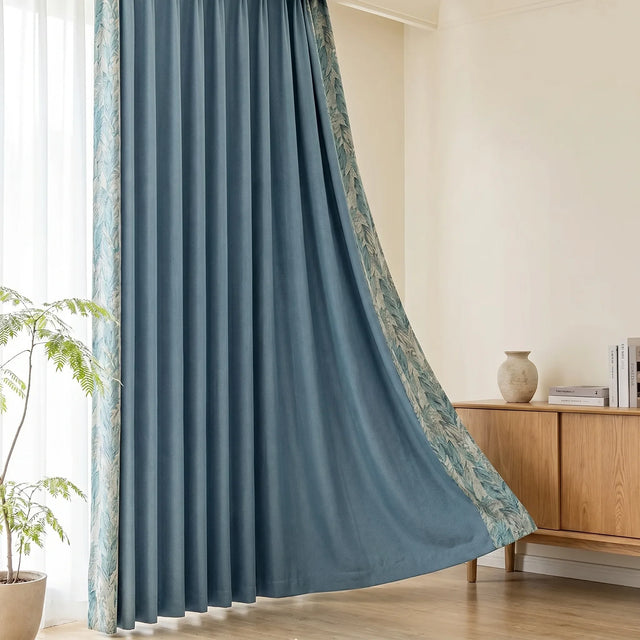 Room Darkening Curtains Pastel Blue Leaf