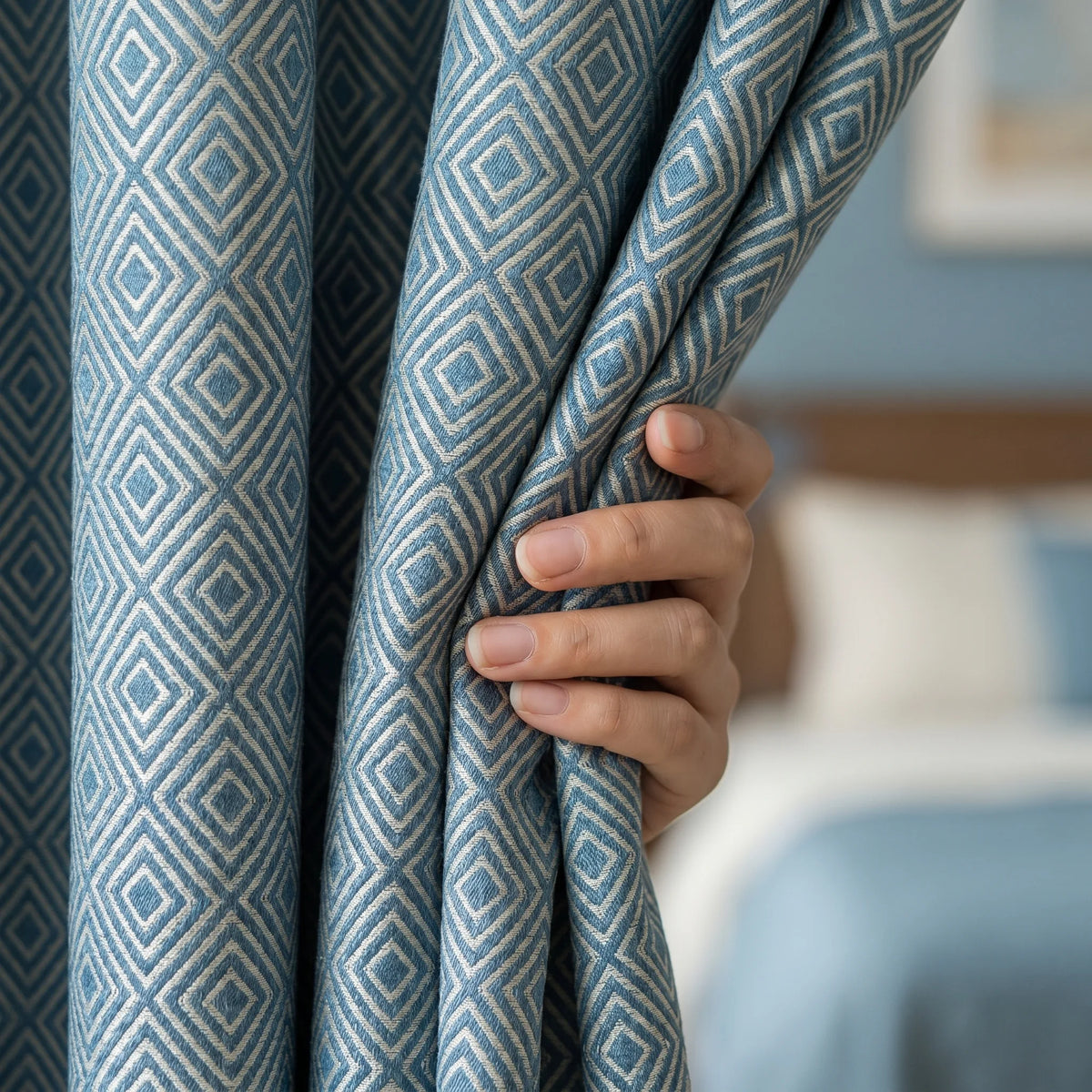 Room Darkening Curtains Blue Patterned