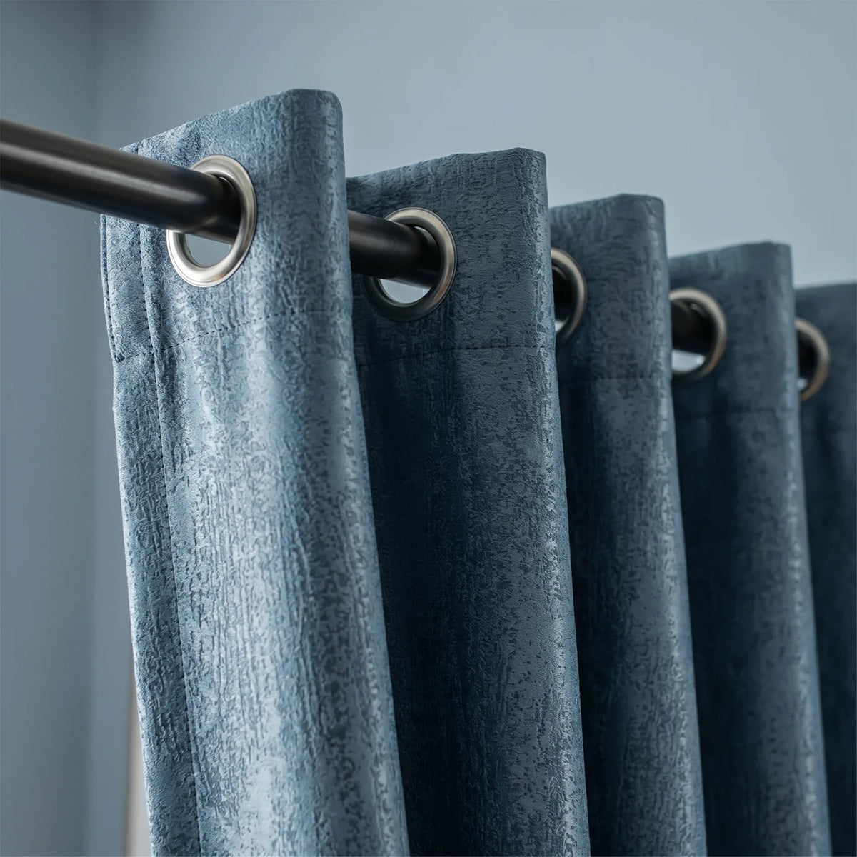 Room Darkening Curtains Wood Effect Blue Grey