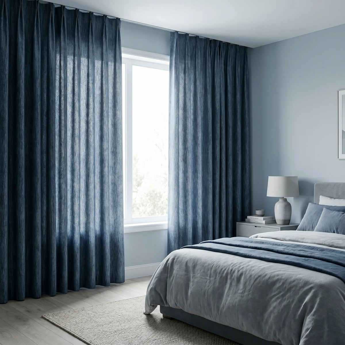 Room Darkening Curtains Wood Effect Blue Grey
