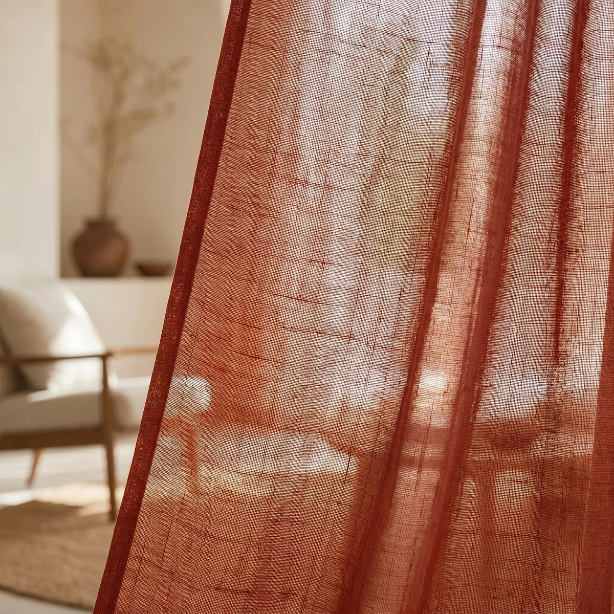 Linen Sheer Curtain Red