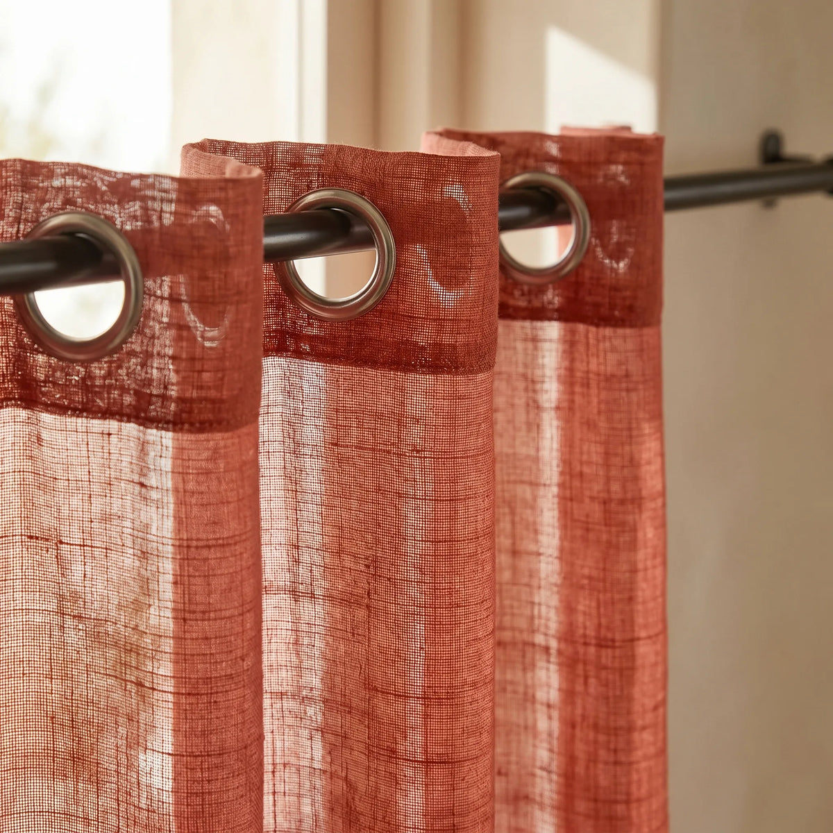 Linen Sheer Curtain Red