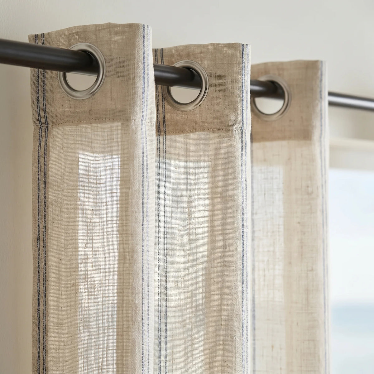 Linen Sheer Curtain Blue Striped
