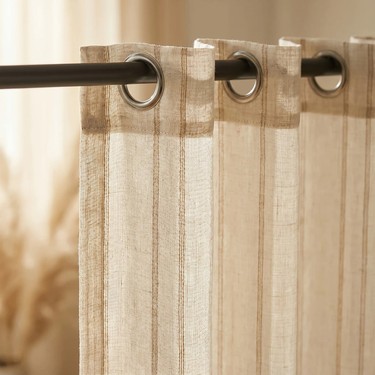 Linen Sheer Curtain Green Striped