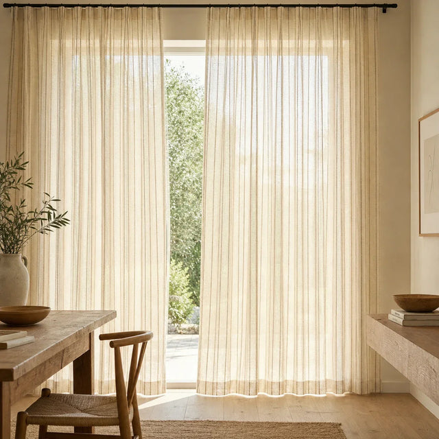 Linen Sheer Curtain Green Striped