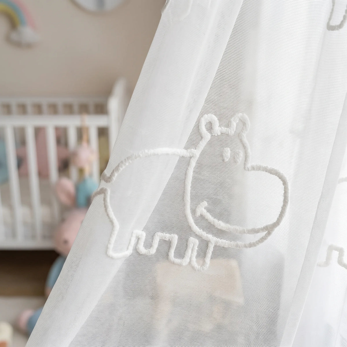 Sheer Voile Curtain White — Animal Pattern