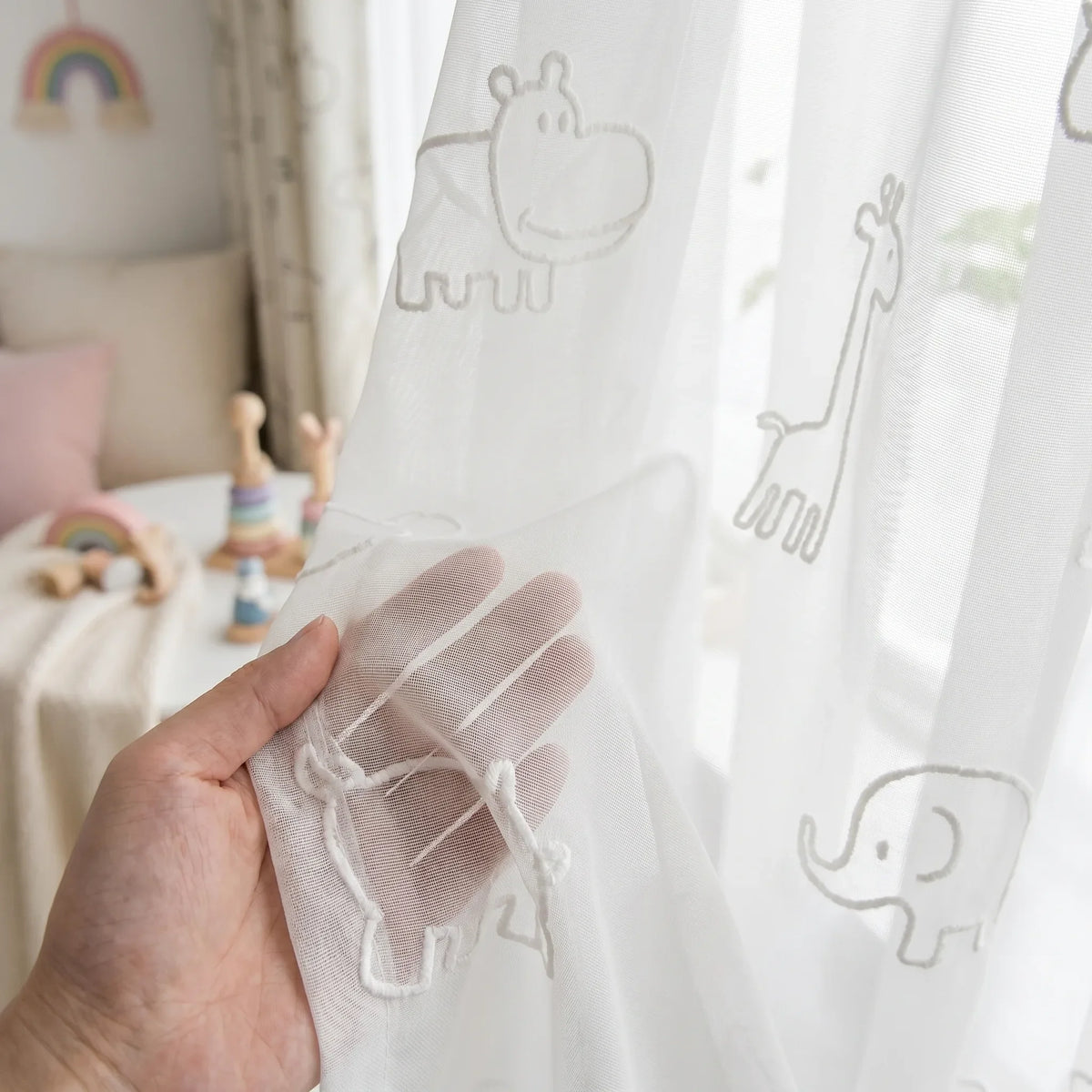 Sheer Voile Curtain White — Animal Pattern