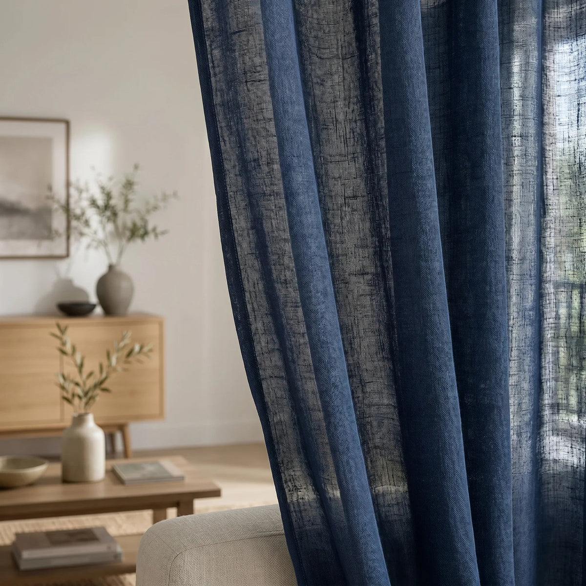Linen Sheer Curtain Navy Blue