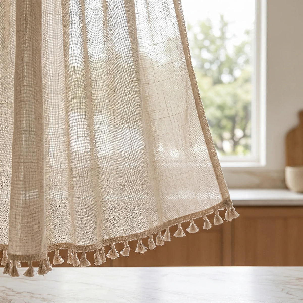 Linen Café Curtain Beige — Short