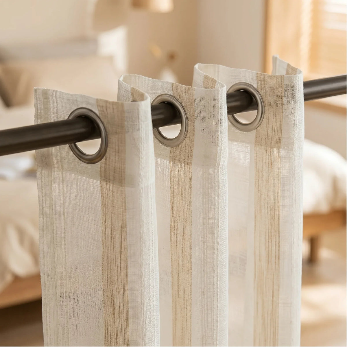 Linen Sheer Curtain Beige Patterned