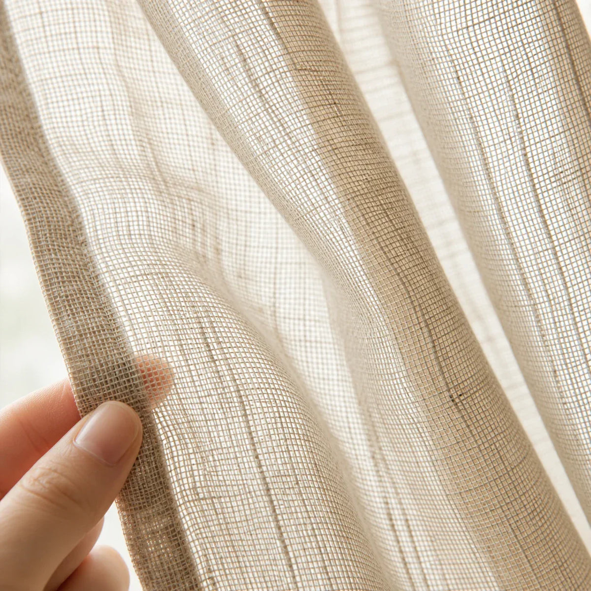 Linen Sheer Curtain Beige Patterned