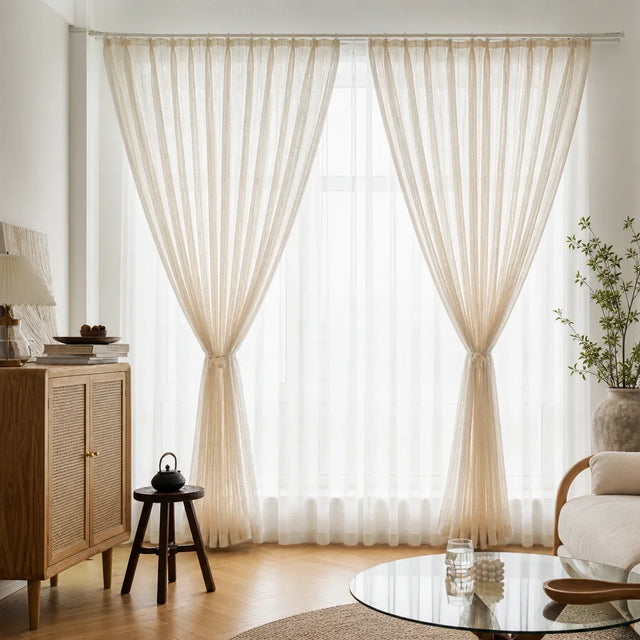 Linen Sheer Curtain Beige & White