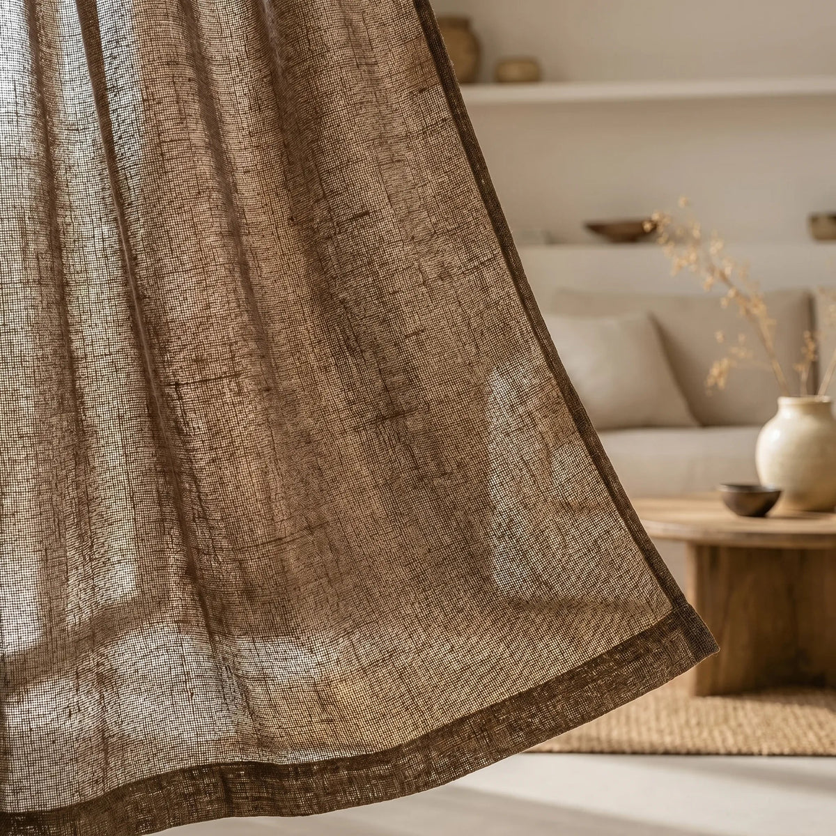 Linen Sheer Curtain Brown