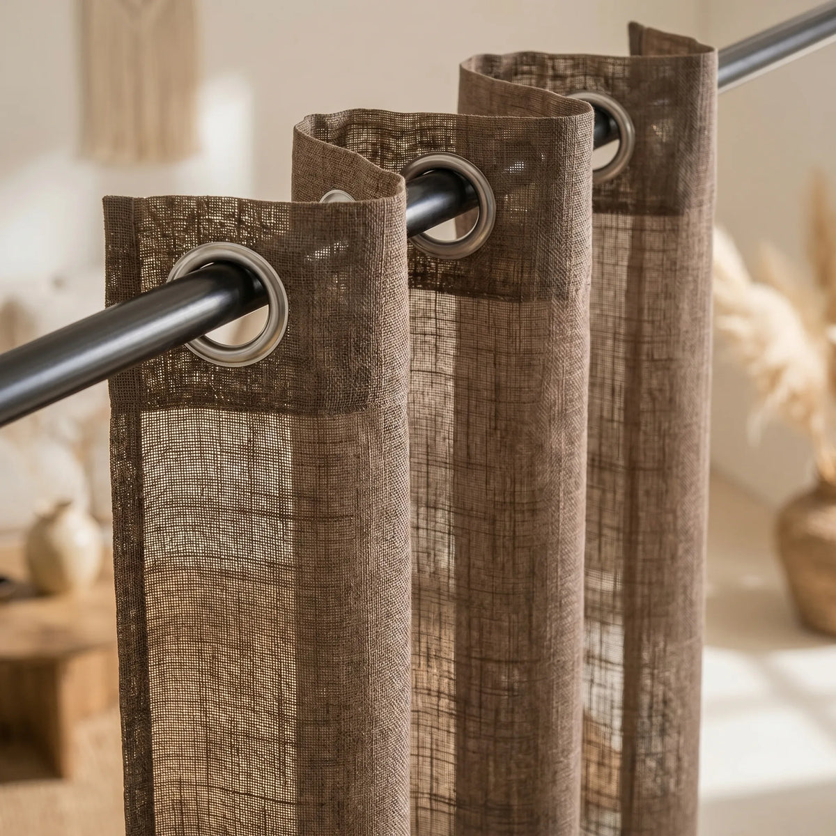 Linen Sheer Curtain Brown