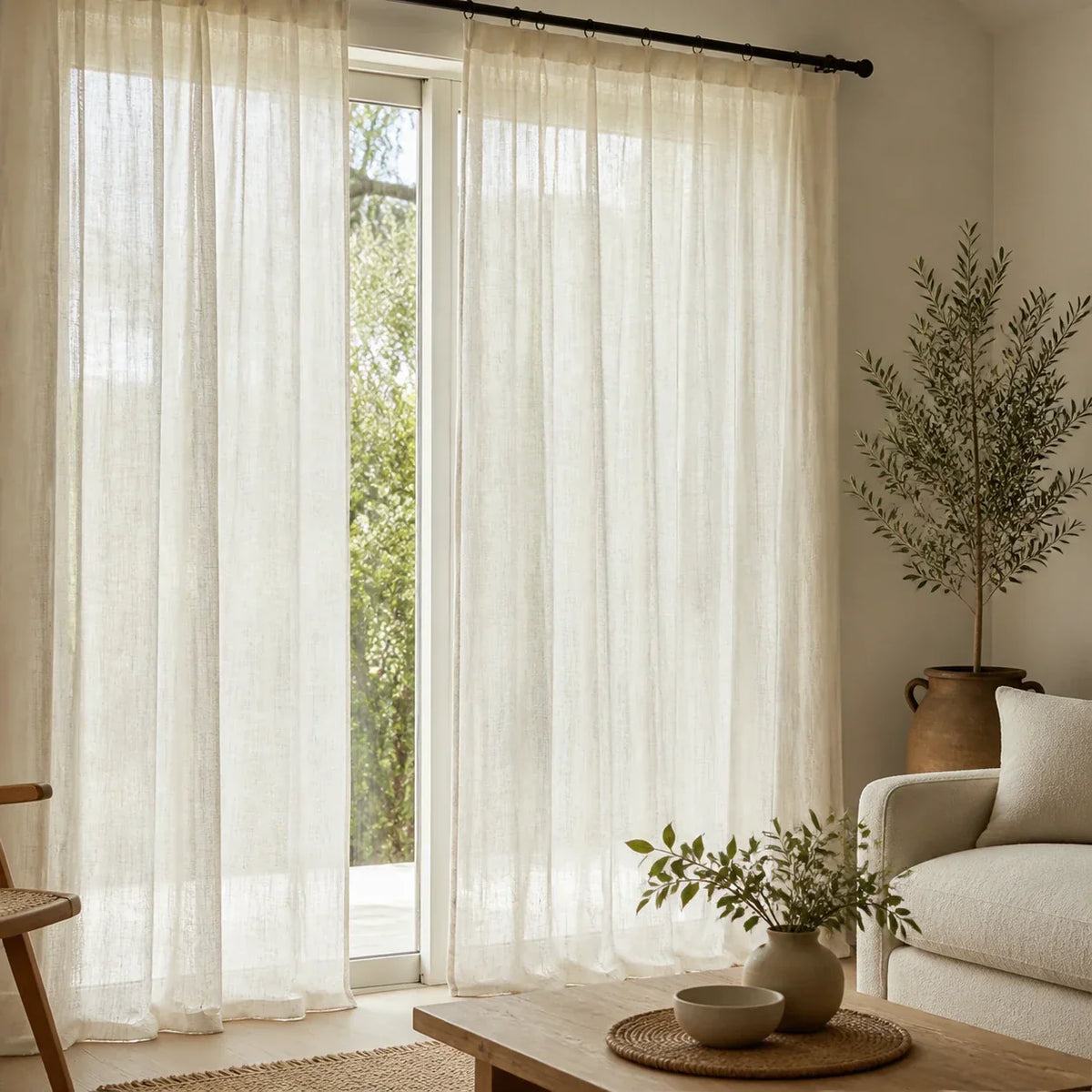 Linen Sheer Curtain Ivory