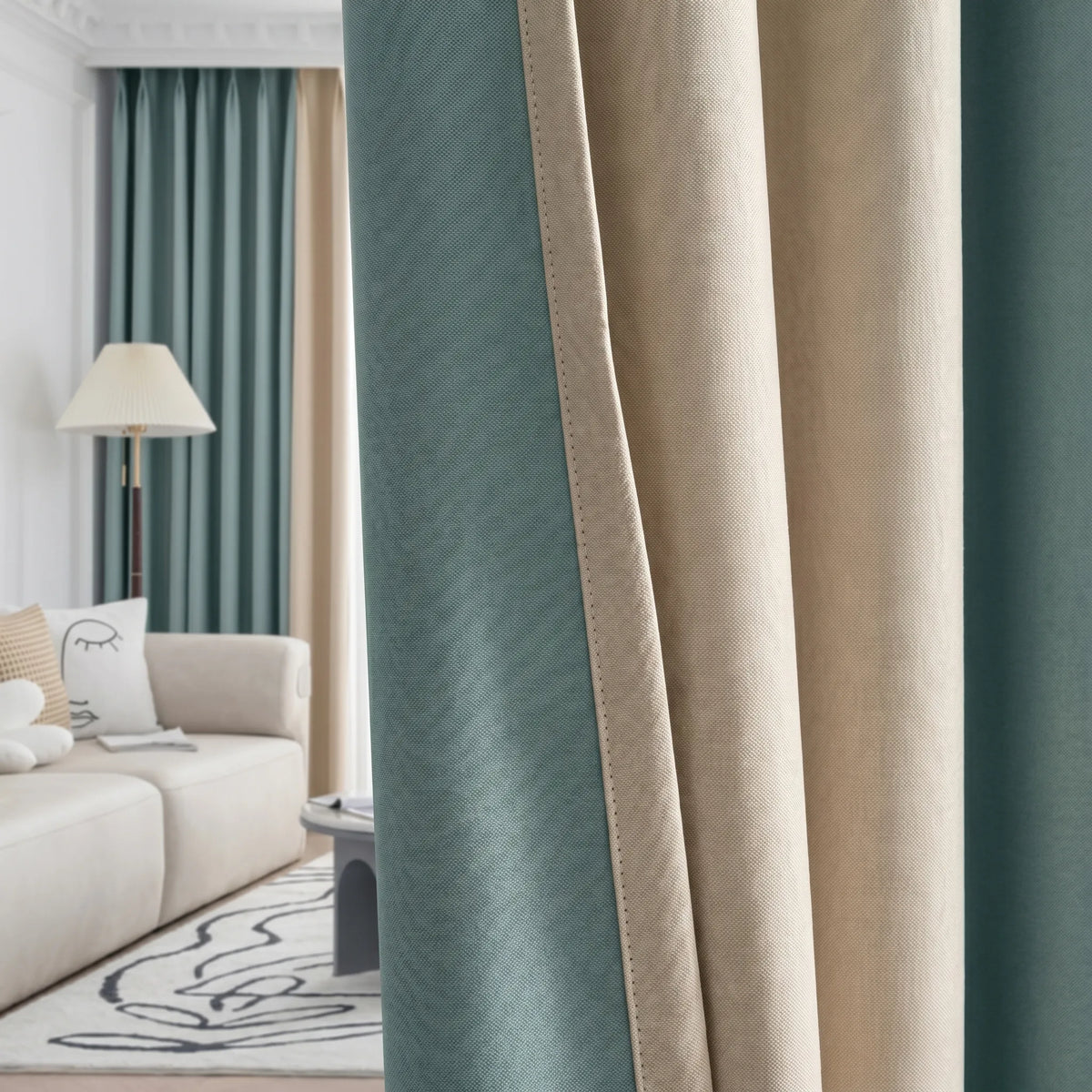 Blackout Curtains Aqua & Beige - detail view | Sylvra