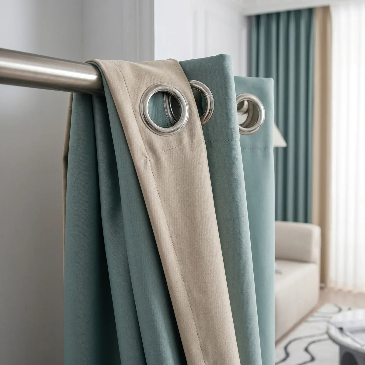 Blackout Curtains Aqua & Beige — Two-Tone Pair