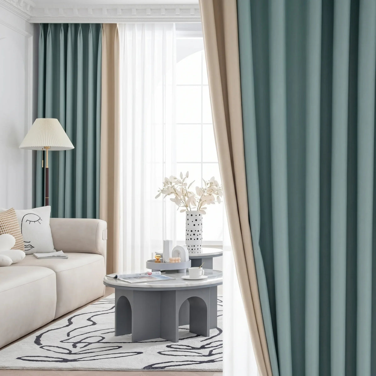 Blackout Curtains Aqua & Beige - lifestyle photo in a UK home | Sylvra