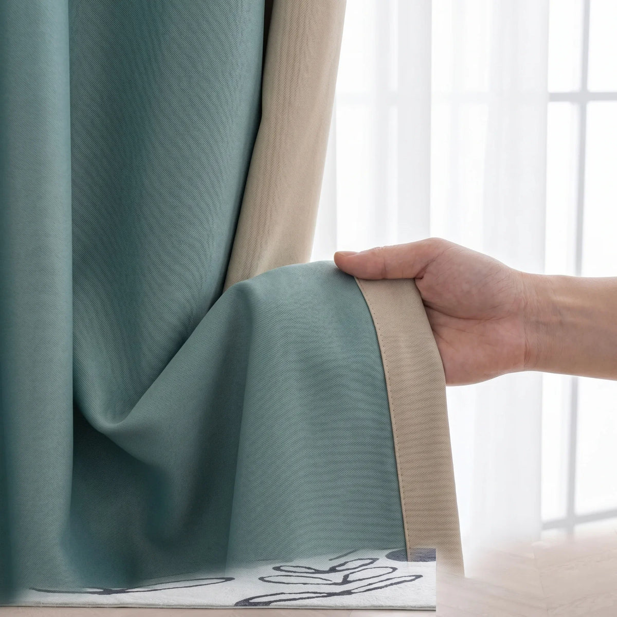 Blackout Curtains Aqua & Beige — Two-Tone Pair