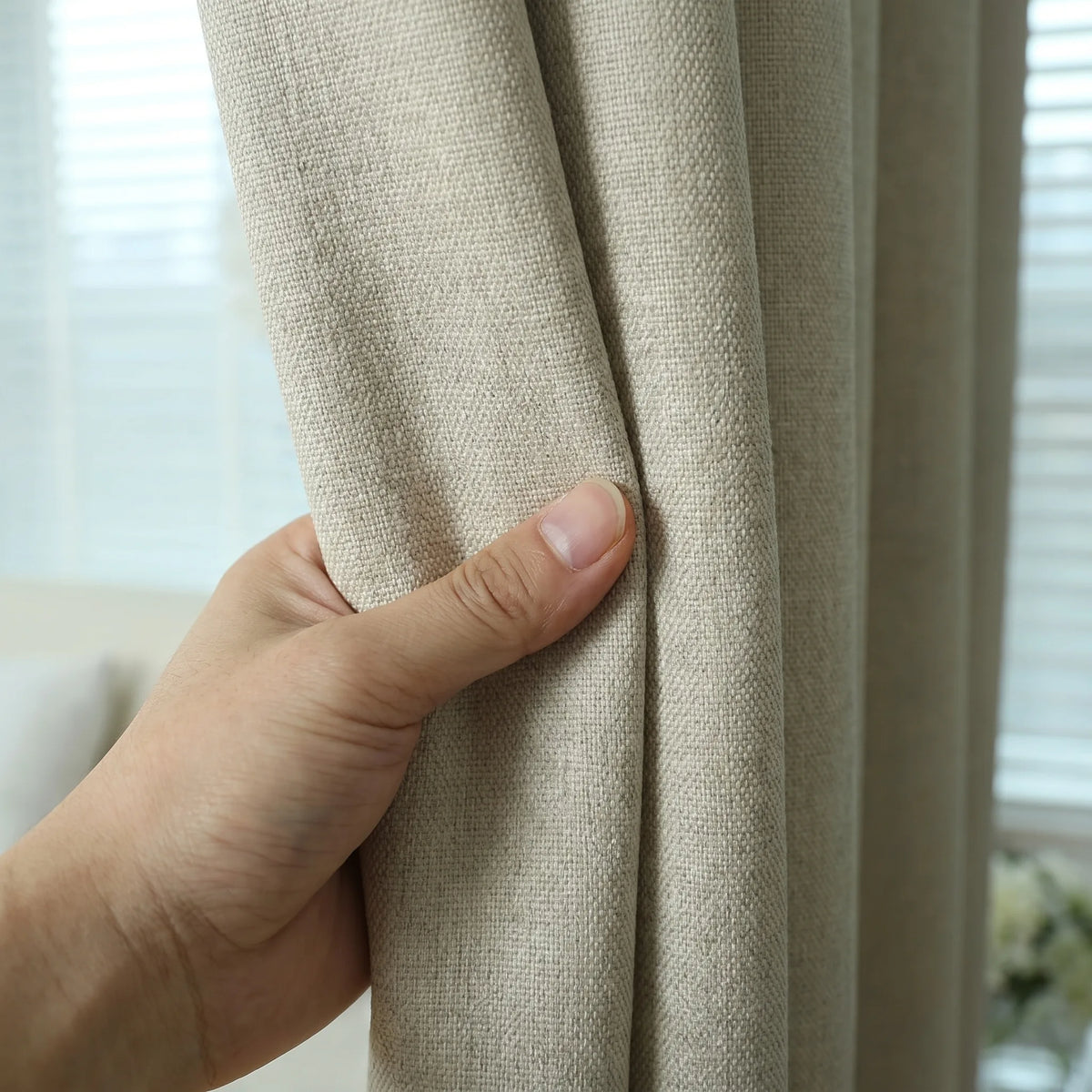 Blackout Curtains Cream Beige - fabric texture close-up | Sylvra