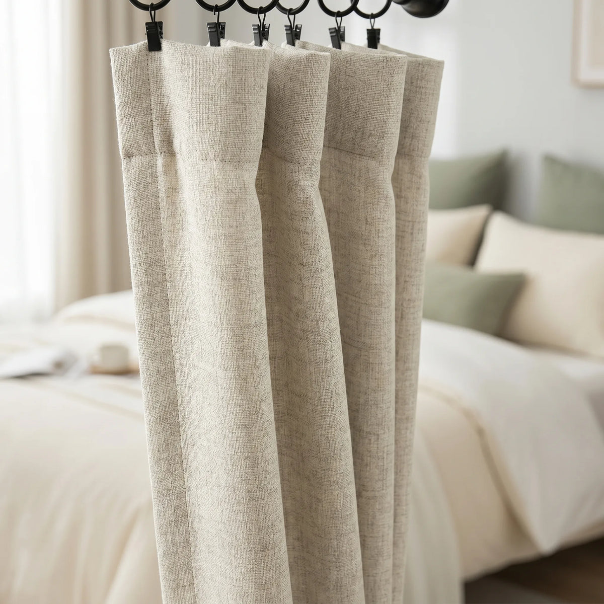 Blackout Curtains Light Beige — Wide Panels