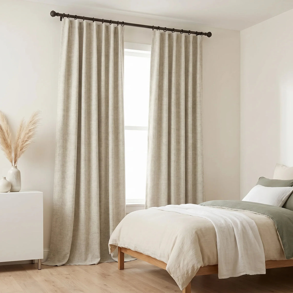 100% Blackout Curtains Beige - Wide & Long - lifestyle photo in a UK home | Sylvra