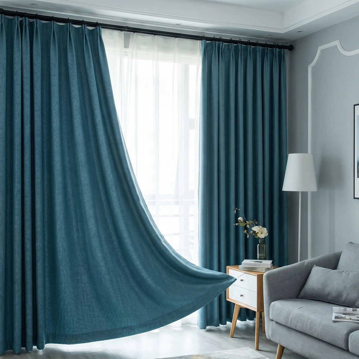 Blackout Curtains Blue — Wide Panels
