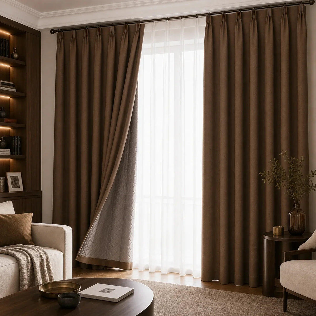 3-in-1 Blackout Curtains Brown