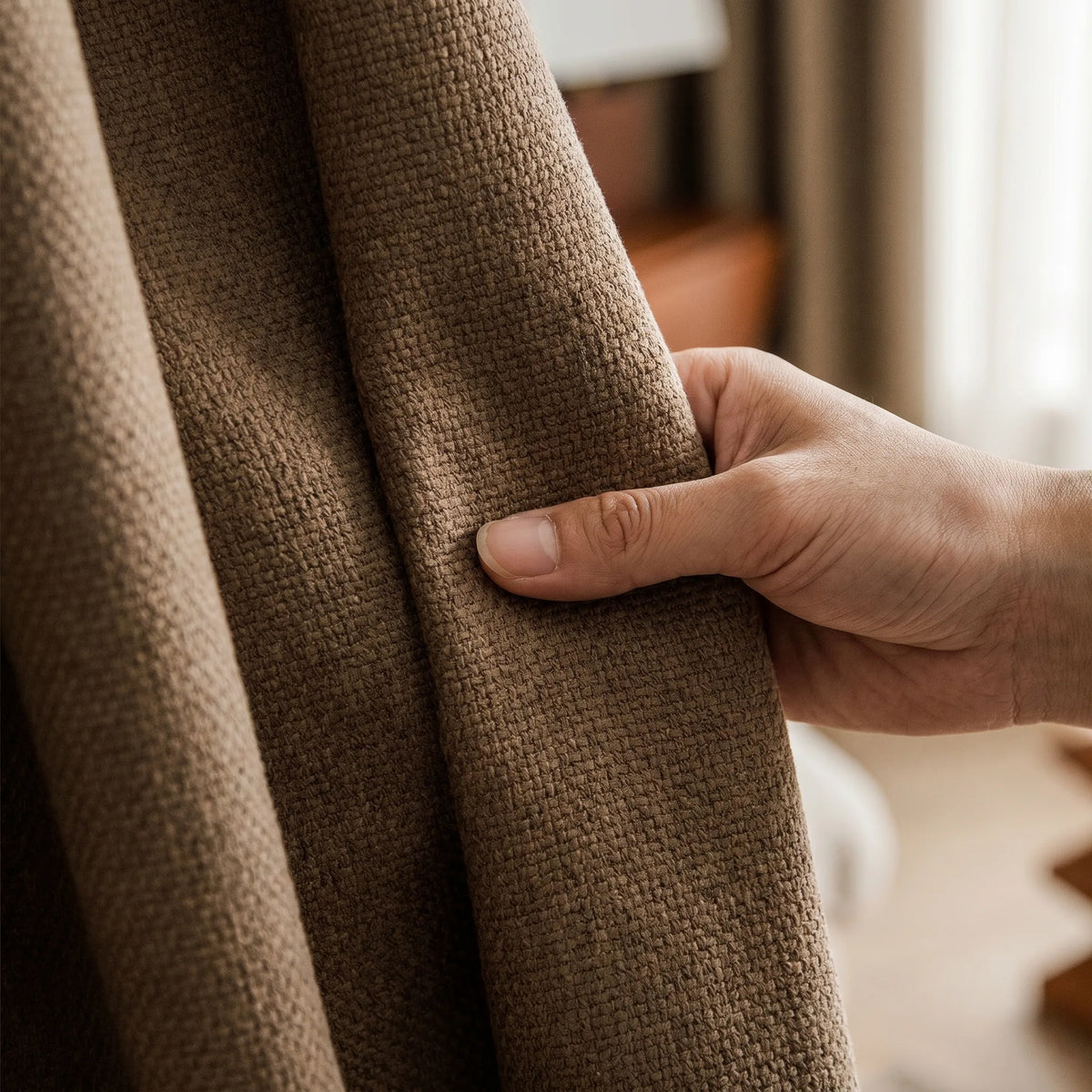 Blackout Curtains Coffee Brown - fabric texture close-up | Sylvra