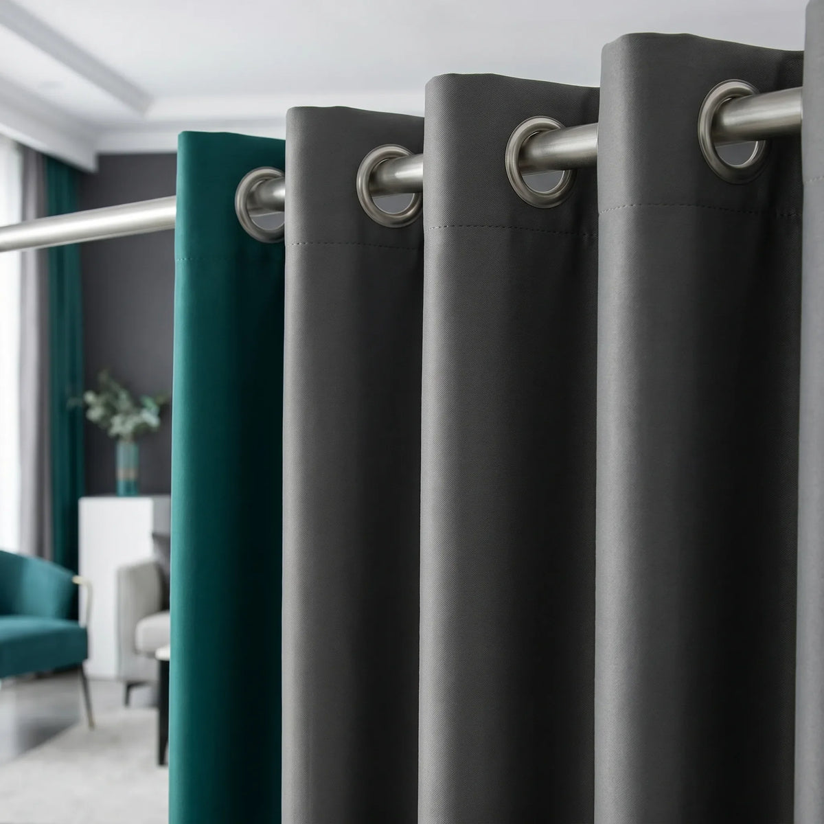 Green & Grey Two-Tone Thermal Blackout Curtain Panels Pair