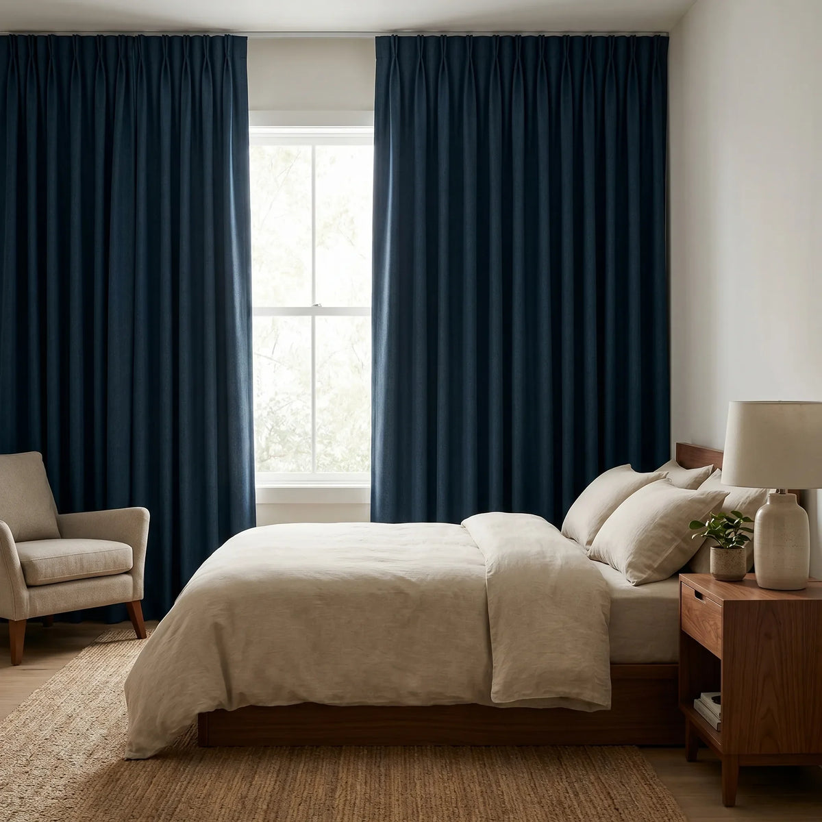 Navy Blue Blackout Curtains - lifestyle photo in a UK home | Sylvra
