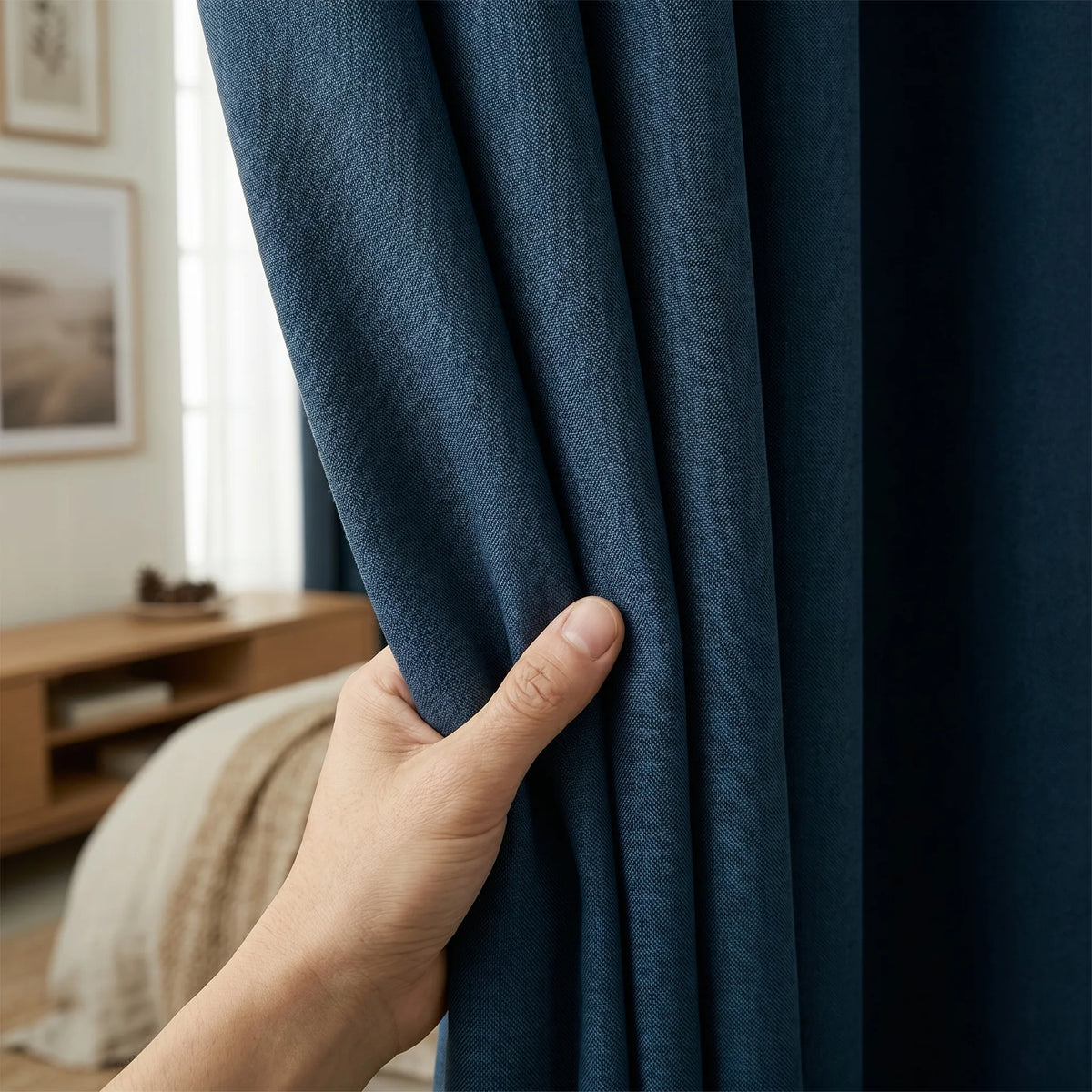 Navy Blue Blackout Curtains - fabric texture close-up | Sylvra