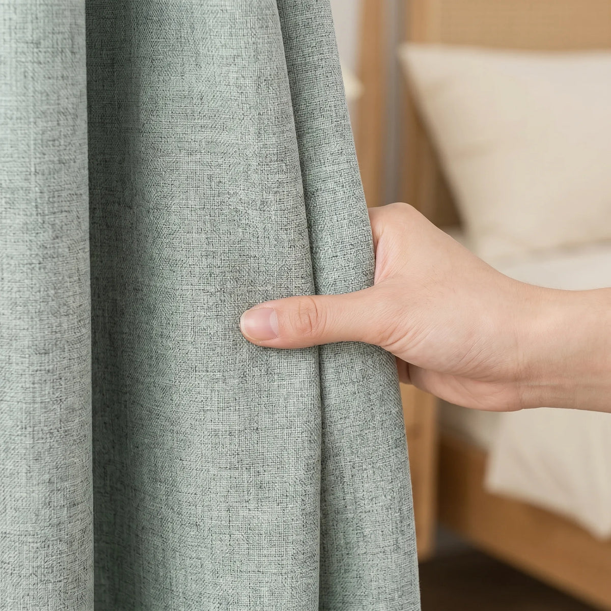 100% Blackout Curtains Sage Green - Wide & Long - fabric texture close-up | Sylvra