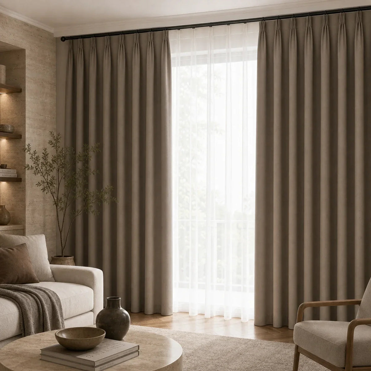 3-in-1 Blackout Curtains Taupe