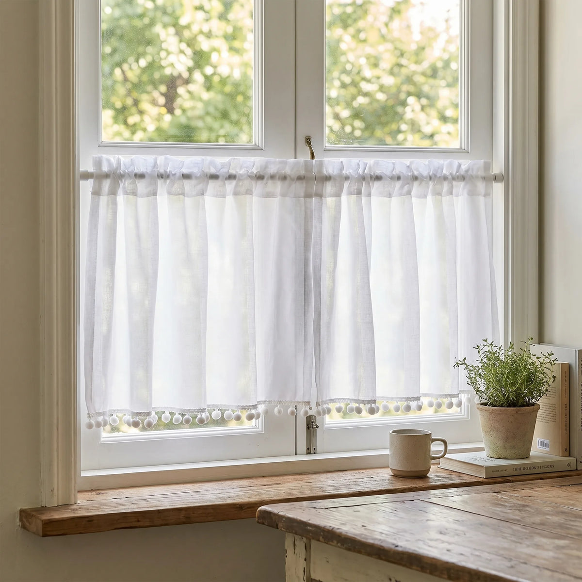 White Linen Café Curtain