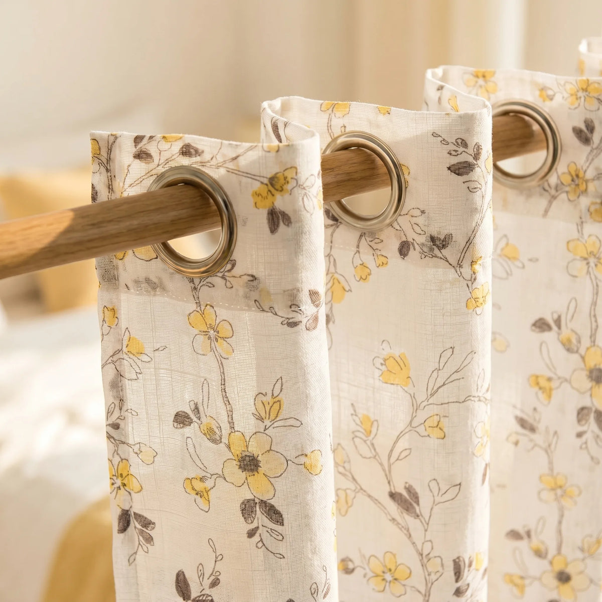 Sheer Curtain Yellow Floral