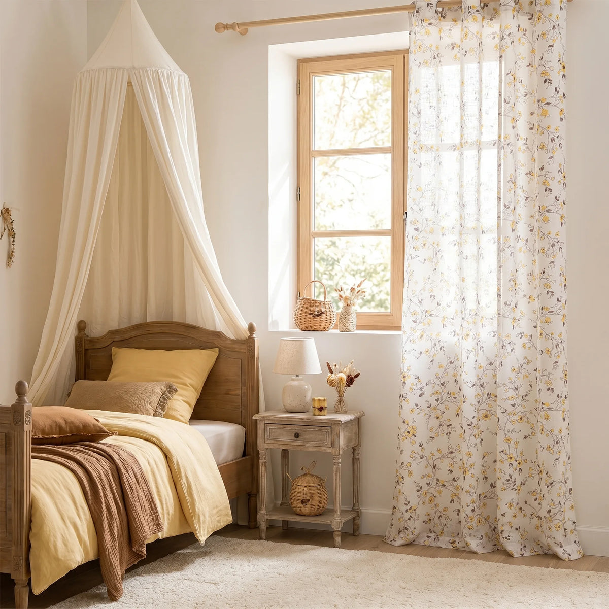 Sheer Curtain Yellow Floral