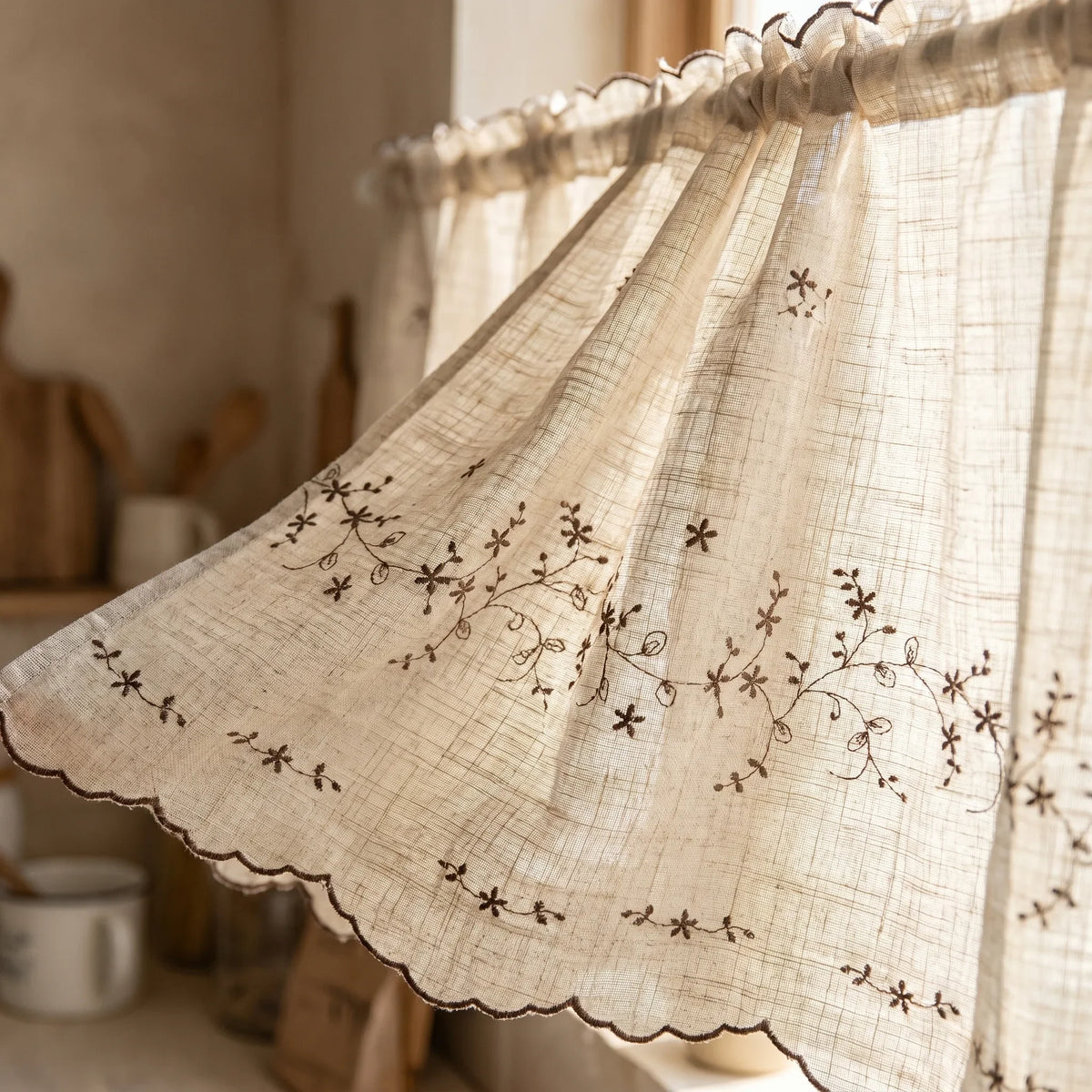 Vintage Linen Kitchen Curtain Natural